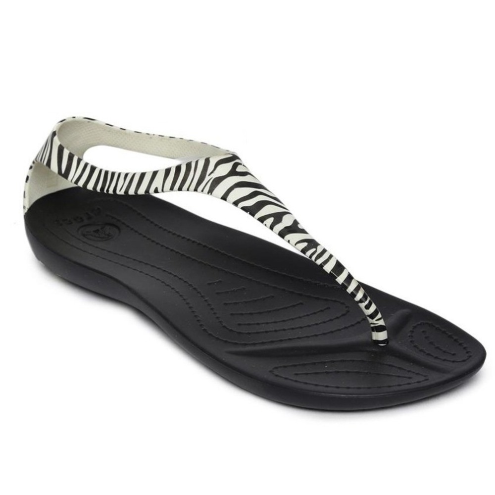 Crocs Serena Sexi Flip Zebra Sandals Women 7 Black White T-Strap Thong RARE